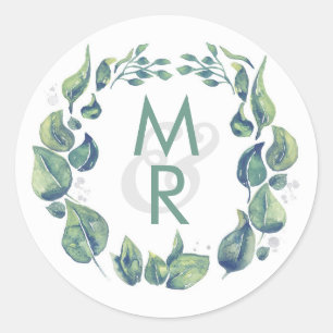 Rustic Laurel Wreath Watercolor Wedding Runder Aufkleber