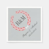 Rustic Laurel Wreath Wedding Monogram Napkin Pink Serviette (Vorderseite)