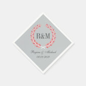 Rustic Laurel Wreath Wedding Monogram Napkin Pink Serviette (Ecke)