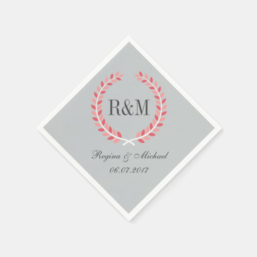 Rustic Laurel Wreath Wedding Monogram Napkin Pink Serviette (Ecke)