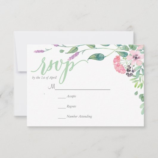 RUSTIC Lavender Aquarell Blätter RSVP Card Karte (Vorderseite)