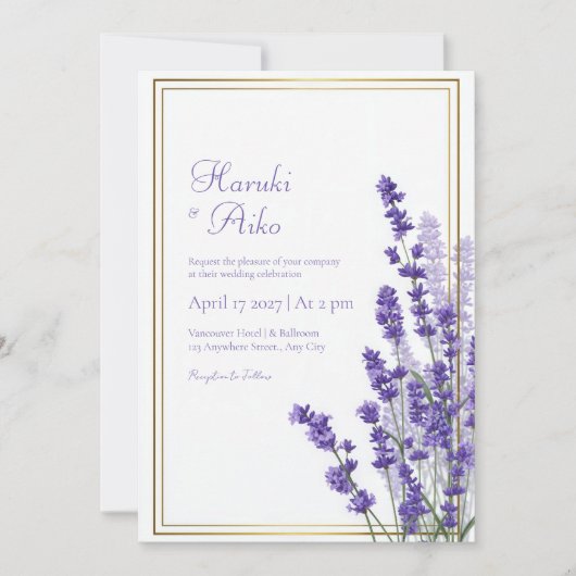 Rustic Lavender Double Line Frame Border Wedding Einladung (Vorderseite)