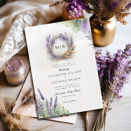 Rustic Lavender Elegant Wreath Monogram Wedding Einladung