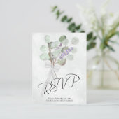 Rustic Lavender Eucalyptus Bouquet Wedding RSVP Postkarte (Stehend Vorderseite)