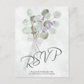 Rustic Lavender Eucalyptus Bouquet Wedding RSVP Postkarte (Vorderseite)