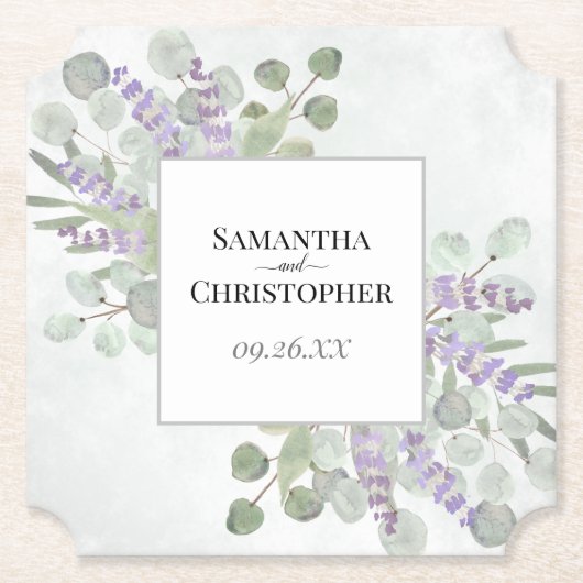 Rustic Lavender & Eucalyptus Elegante Wedding Untersetzer (Vorderseite)