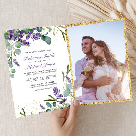 Rustic Lavender Eucalyptus Photo QR Code Wedding Einladung