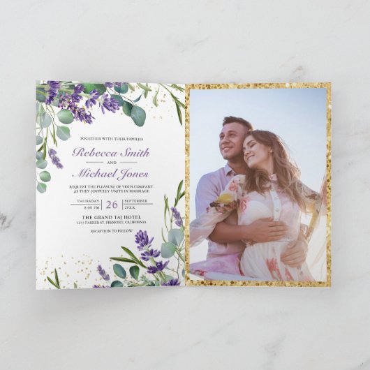 Rustic Lavender Eucalyptus Photo QR Code Wedding Einladung (Innenseite)