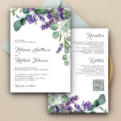 Rustic Lavender Eucalyptus QR Code Wedding Einladung