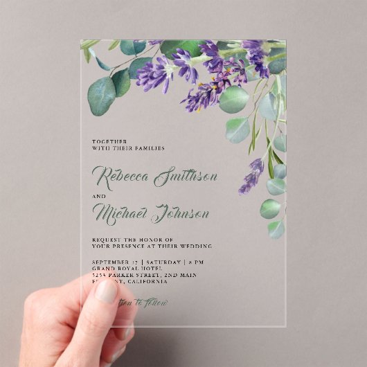 Rustic Lavender Eucalyptus Wedding Acryleinladungen (Insitu (Handheld))