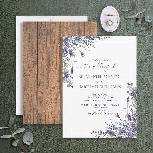 Rustic Lavender Eucalyptus Wood Script Wedding Inv Einladung