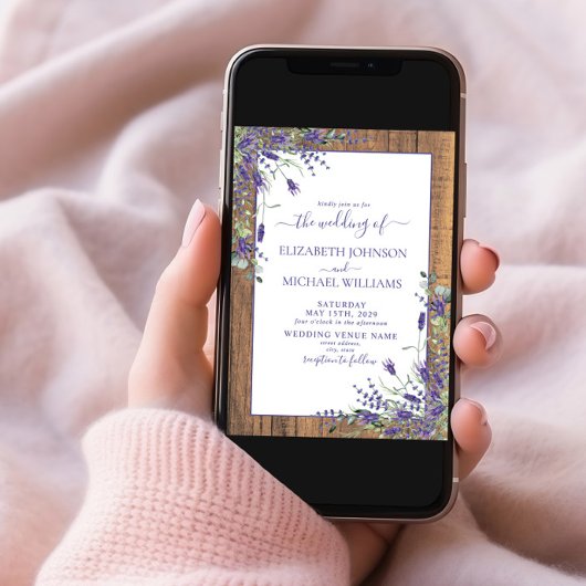 Rustic Lavender Eucalyptus Wood Script Wedding Inv Einladung