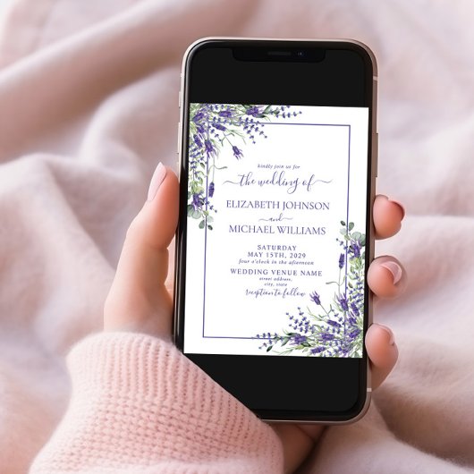 Rustic Lavender Eucalyptus Wood Script Wedding Inv Einladung