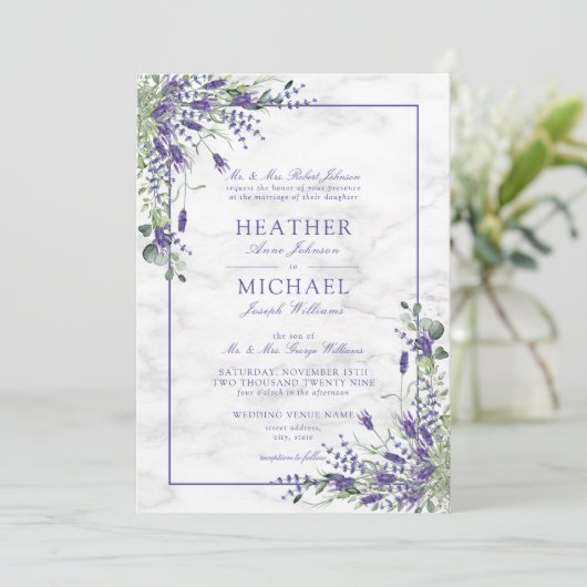 Rustic Lavender Eukalyptus Greenerity Wedding Einladung (Stehend Vorderseite)