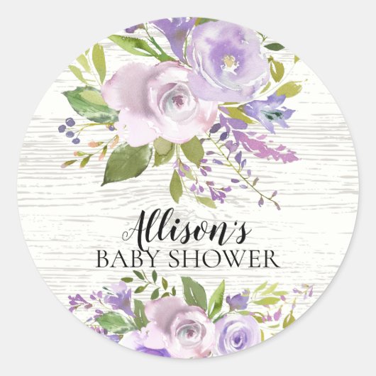 Rustic Lavender Floral Baby Dusche Umschlag Aufkle Runder Aufkleber (Vorderseite)