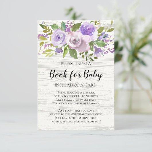 Rustic Lavender Floral Baby Shooting Book for Baby Begleitkarte (Stehend Vorderseite)