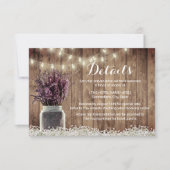 Rustic Lavender Floral Mason Jar Wedding Details Einladung (Vorderseite)