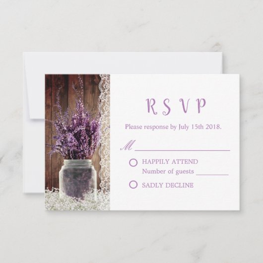 Rustic Lavender Floral Mason Jar Wedding RSVP Karte (Vorderseite)
