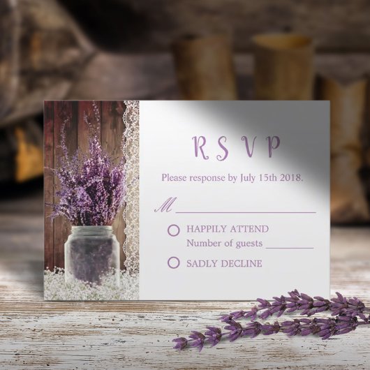 Rustic Lavender Floral Mason Jar Wedding RSVP Karte
