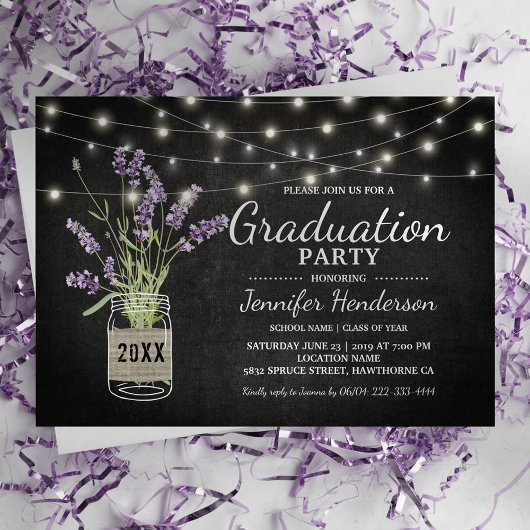Rustic Lavender Graduation Party Class of 2025 Einladung