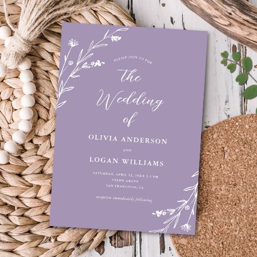 Rustic Lavender Lila Wildblume Boho Wedding Einladung
