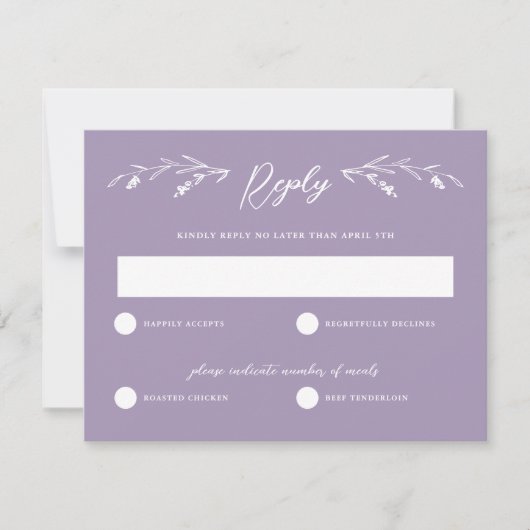 Rustic Lavender Lila Wildblume Hochzeit RSVP Einladung (Vorderseite)