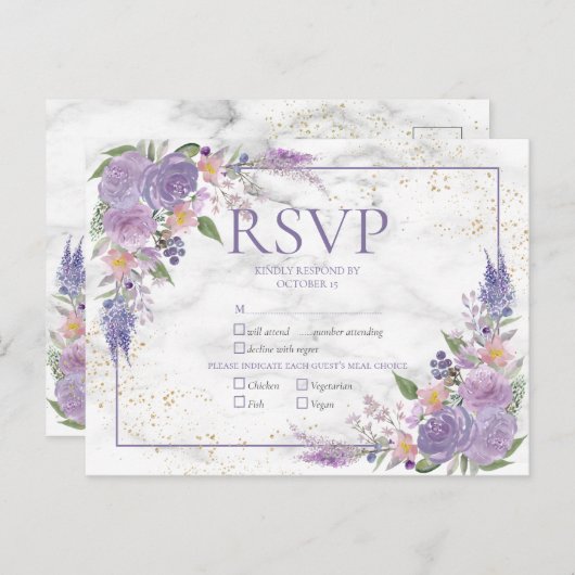 Rustic Lavender Lilac Gold Floral Wedding RSVP Einladungspostkarte (Vorne/Hinten)