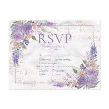 Rustic Lavender Lilac Gold Floral Wedding RSVP