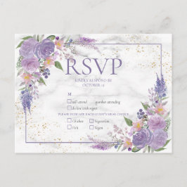 Rustic Lavender Lilac Gold Floral Wedding RSVP Einladungspostkarte