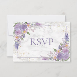 Rustic Lavender Lilac Gold Floral Wedding RSVP Karte