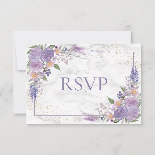 Rustic Lavender Lilac Gold Floral Wedding RSVP Karte (Vorderseite)