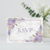 Rustic Lavender Lilac Gold Floral Wedding RSVP Karte (Stehend Vorderseite)