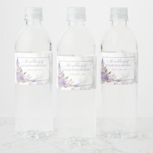 Rustic Lavender Marble Floral Wedding Wasserflaschenetikett (Flaschen)