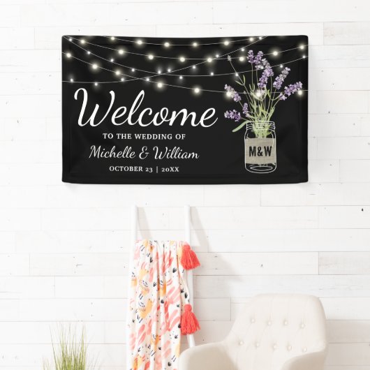 Rustic Lavender Mason Jar Lights Wedding Banner (Insitu)