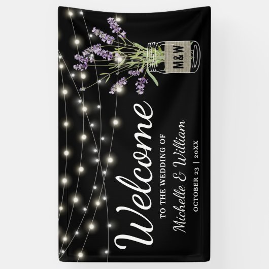 Rustic Lavender Mason Jar Lights Wedding Banner (Vertikal)
