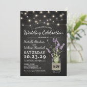 Rustic Lavender Mason Jar Lights Wedding Einladung (Stehend Vorderseite)