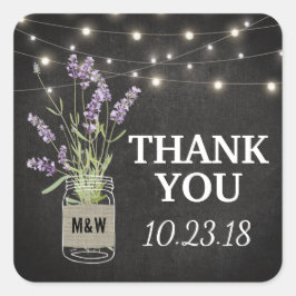Rustic Lavender Mason Jar Lights Wedding Quadratischer Aufkleber
