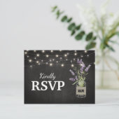 Rustic Lavender Mason Jar Lights Wedding RSVP Einladungspostkarte (Stehend Vorderseite)