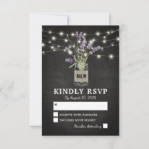 Rustic Lavender Mason Jar Lights Wedding RSVP