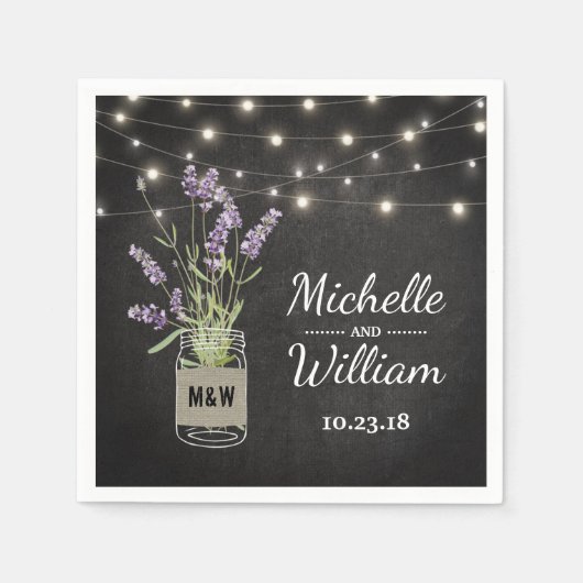 Rustic Lavender Mason Jar Lights Wedding Serviette (Vorderseite)