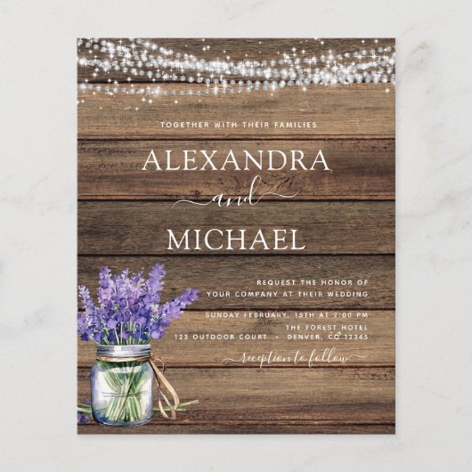 Rustic Lavender String Lights Jar Wedding (Vorderseite)