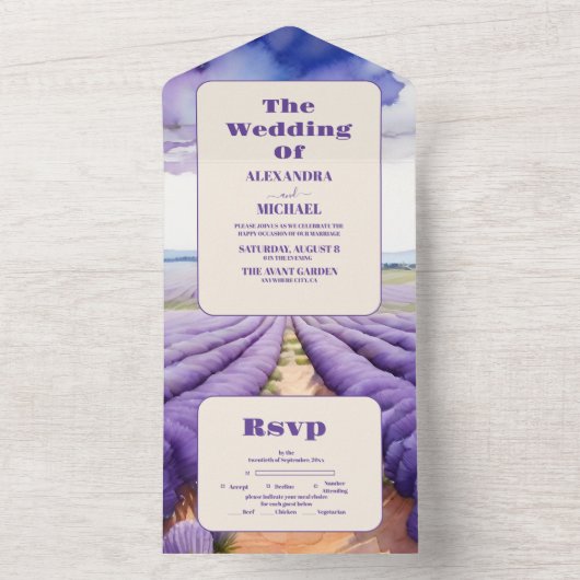 Rustic Lavender Wedding All In One Einladung (Innen Boden)