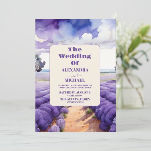 Rustic Lavender Wedding Einladung (Stehend Vorderseite)