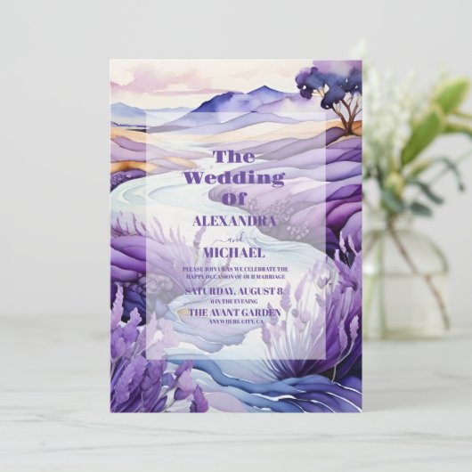 Rustic Lavender Wedding Einladung (Stehend Vorderseite)