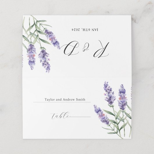 Rustic Lavender Wedding Platzkarte (Außenseite Aufgefaltet)