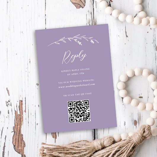 Rustic Lavender Wildblume Online QR Code Wedding RSVP Karte