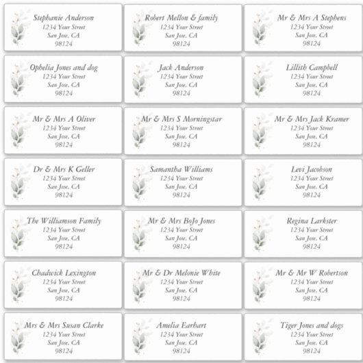 Rustic Leafy Guest Name Address Labels (Vorderseite)