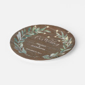 Rustic leaves on wood string lights wedding pappteller (Schrägansicht)