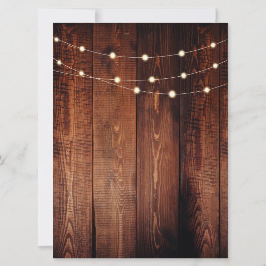 Rustic leaves string lights Thank you wedding card (Rückseite)