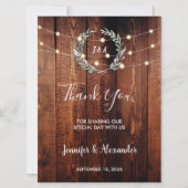 Rustic leaves string lights Thank you wedding card (Vorderseite)